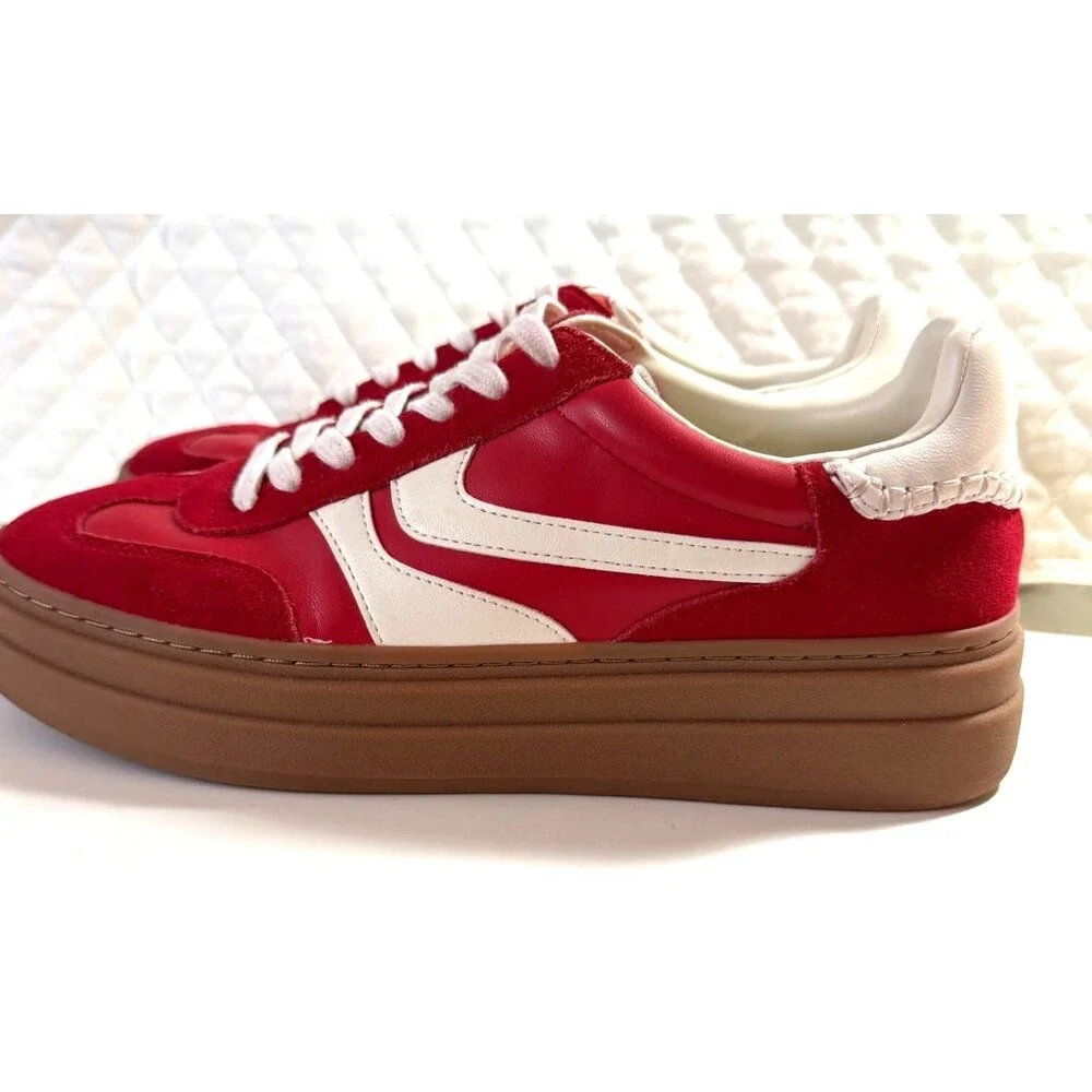 Womens Sneakers Steve Madden  Red  Suede Leather Upper / Platform Sole, Size 9M